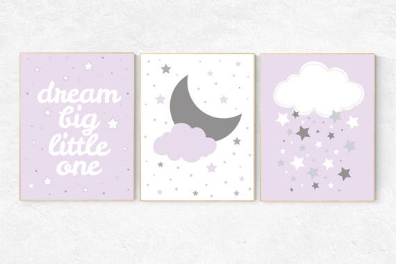 lilac nursery decor, baby girl nursery, lilac gray nursery, dream big little one, girls room decor, star nursery decor girl, Purple Grey