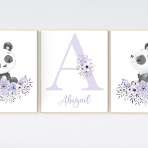 Nursery decor girl, panda nursery, purple nursery wall art, floral nursery, nursery decor animal, girl nursery wall decor, flower nursery