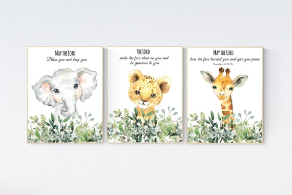 Jungle Animals, Safari Animal Nursery Prints, safari animals, safari nursery, Greenery, gender neutral nursery, verse nursery, bible verse