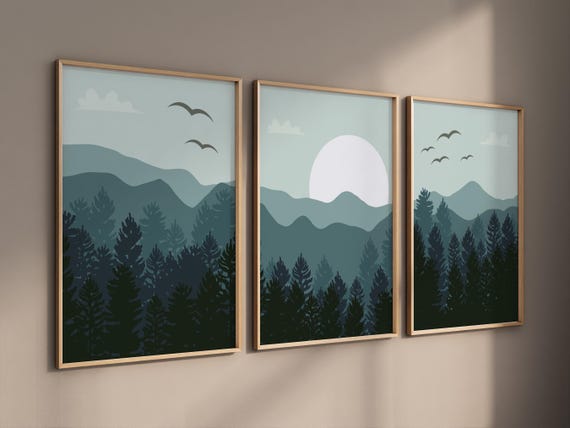 Nursery decor woodland, mountain wall art, tree nursery decor, adventure theme nursery, forest nursery, home decor