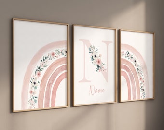 Blush Pink Rainbow Nursery Print: Floral Boho Decor