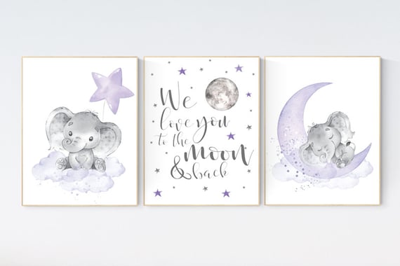 Nursery decor girl purple, lilac nursery, we love you to the moon and back, purple nursery, Nursery decor girl lavender, moon and stars