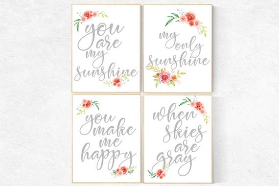 Nursery decor girl you are my sunshine, Nursery decor flower, you are my sunshine wall art, nursery decor girl, nursery prints girl, nursery