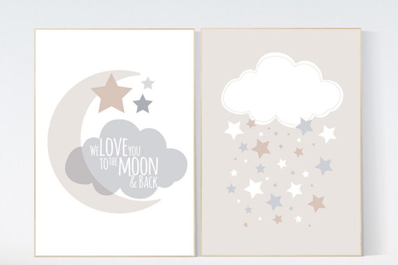 We love you to the moon and back, gender neutral nursery, beige and cream, cloud Nursery Nursery Decor Gray Beige gender neutral baby shower