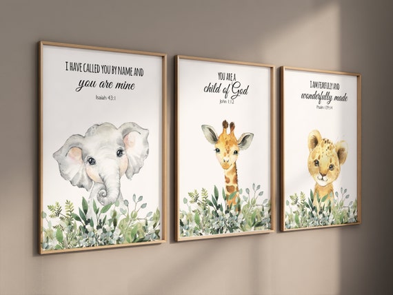 Jungle Animals, Safari Animal Nursery Prints, safari animals, safari nursery, Greenery, gender neutral nursery, verse nursery, bible verse