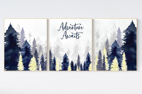 Woodland Nursery Decor, Baby Boy Nursery, Mountain Nursery, Adventure Awaits Print, Nursery decor boy, woodland nursery