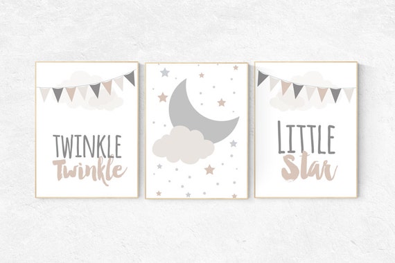 Twinkle twinkle little star, gender neutral nursery, beige and cream, elephant Nursery, Nursery Decor, Gray Beige gender neutral baby shower