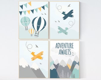 Adventure Awaits Nursery Print: Airplane & Hot Air Balloon Decor