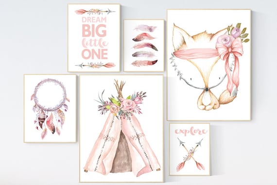 Nursery decor girl boho, Nursery decor girl fox, peach nursery, adventure nursery, fox nursery decor, nursery decor boho, blush pink nursery