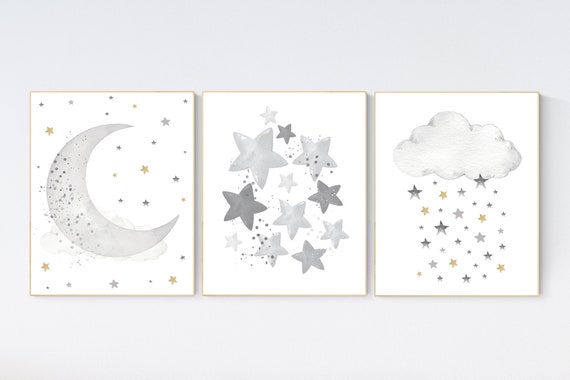 CUSTOM LISTING: Canvas Prints, Nursery wall art grey, gray nursery, nursery decor neutral, baby room decor gender neutral, moon and stars