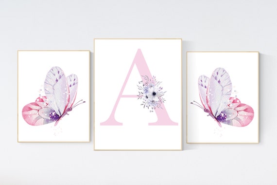 Nursery decor girl butterfly, pink and purple nursery, pink lilac nursery, girl room prints, baby girl nursery wall art butterfly wall art