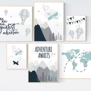 Decoração de berçário de aventura, decoração de berçário menino aventura, decoração de berçário menino avião, mapa-múndi berçário, aventura espera, balão de ar quente