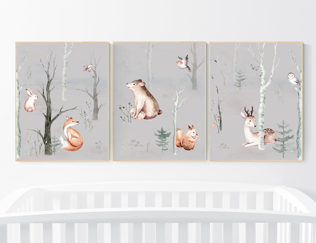 Woodland Animals Nursery Wall Art Prints: Forest Decor - Etsy