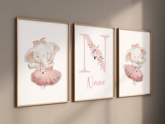Ballerina animals, elephant nursery, baby room decor girl, nursery prints girl, ballet prints, ballet animals, ballerina elephants, girl