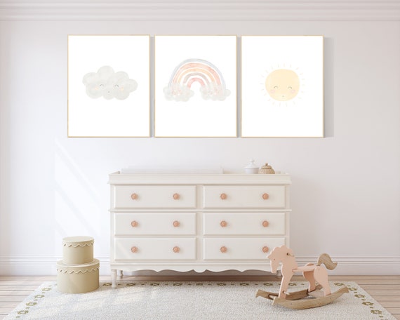 Nursery decor rainbow, neutral Rainbow Wall Art, rainbow Print Set, Cloud Rainbow Sun, Rainbow Wall Art, gender neutral, Watercolor Rainbow