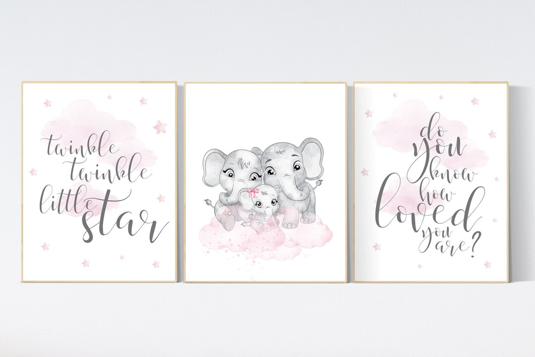 Elephant Nursery Art Prints: Pink Baby Girl Room Decor - Etsy