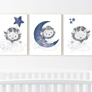 Lion nursery wall art, Nursery decor boy, navy blue nursery art, boy nursery ideas, boy nursery decor, set of 3, lion nursery decor, safari