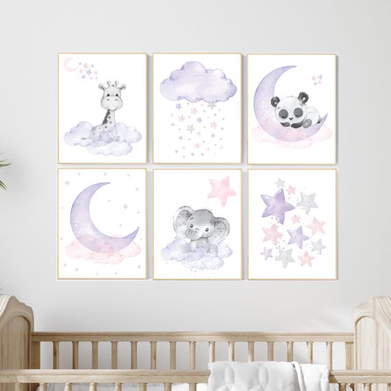 Nursery decor girl, Purple and pink, moon and stars, lilac, pink, baby room, girl nursery decor, stars nursery, lavender and pink