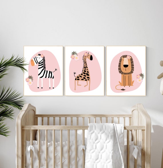 Nursery decor girl, Safari Nursery Wall Prints, Boho Nursery Prints, jungle animals, blush pink nursery, Nursery Art, animal Nursery Decor