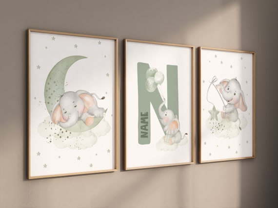 Elephant nursery, Sage green nursery, sage nursery, gender neutral, elephant print, nursery wall art, green nursery, baby room wall art