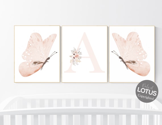 Nursery decor girl butterflies, peach nursery, Butterfly Nursery Art, Girl Nursery Art, Butterfly Nursery Decor for Baby Girl, floral