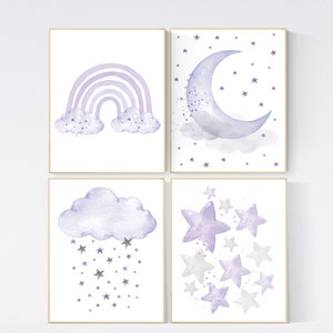 Nursery prints rainbow, Nursery decor girl purple, lilac nursery, nursery wall art girl, moon star, cloud, rainbow nursery, lavender, lilac