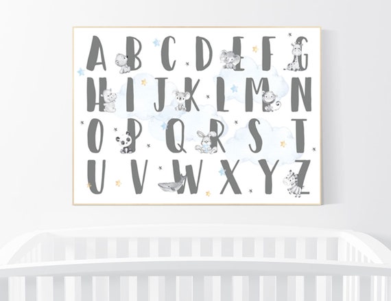 Alphabet print, alphabet print landscape, kids, alphabet print nursery, animal alphabet poster, gender neutral, animal nursery wall art