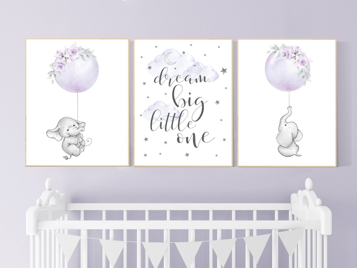 Nursery Decor Girl Purple Elephant Nursery Lavender and Etsy