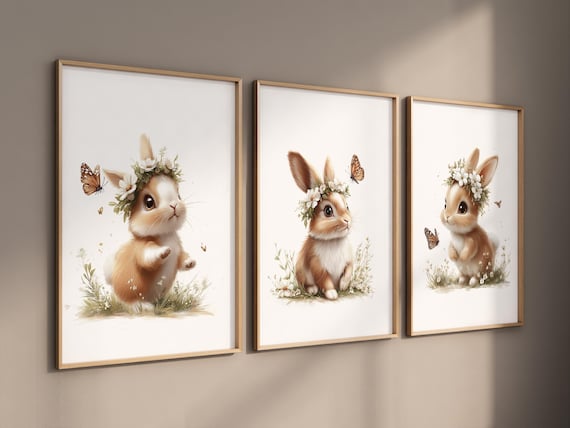 Nursery wall art girl bunnies, bunny nursery print, Bunny Floral Watercolor Prints, bunny nursery decor, Wildflower Nursery, bunny nursery