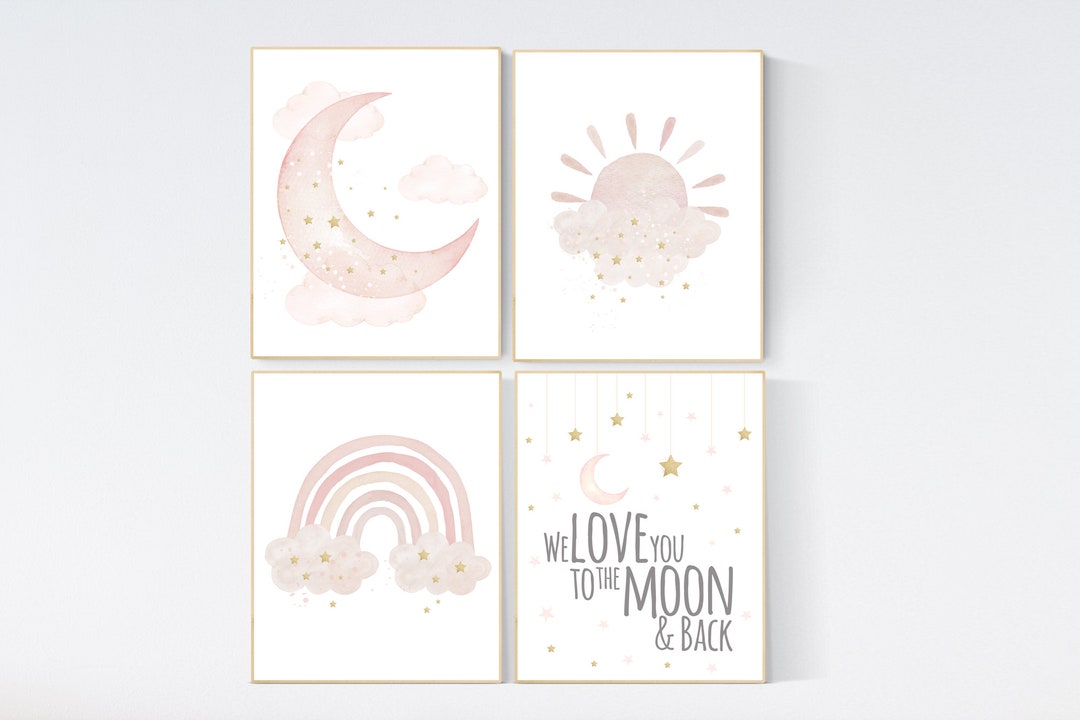 Nursery Prints Rainbow, Blush Nursery Decor Girl, Blush Gold Nursery