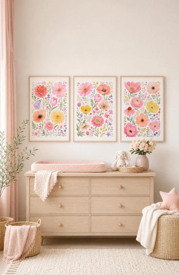 Watercolor Wildflower Nursery Print: Boho Floral Wall Art