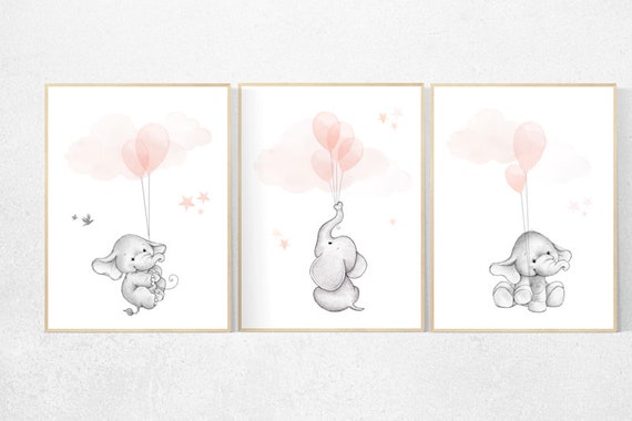 Blush pink nursery decor, blush nursery, nursery decor elephant, nursery decor girl coral, peach nursery, animal balloon, balloon nursery