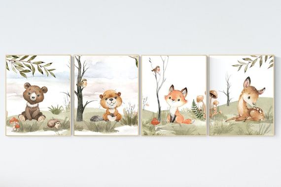 Nursery decor woodland, jungle animals, gender neutral nursery, Woodland Nursery Wall Art, Woodland Print Set, animal prints,