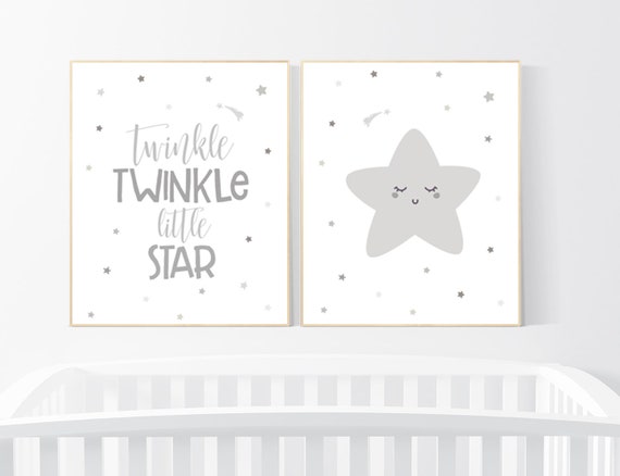 Nursery wall art grey, twinkle twinkle little star, gray nursery, nursery decor neutral, baby room decor gender neutral, grey nursery decor