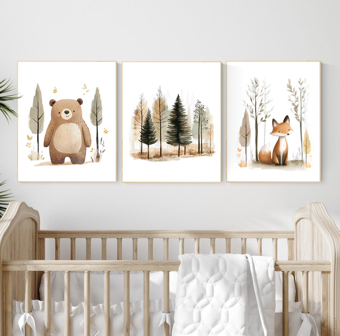 Watercolor Woodland Nursery Prints: Bear, Fox, Forest Art Set - Etsy