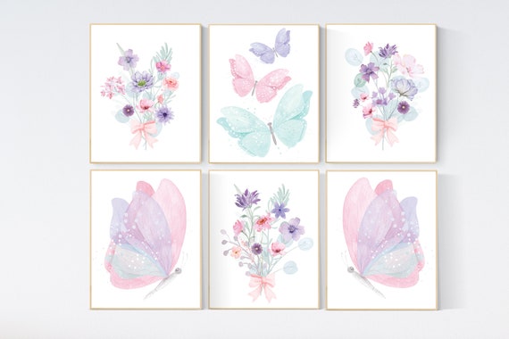 Nursery decor girl butterfly, floral nursery, nursery decor girl butterflies, flower nursery, butterfly nursery wall art, pastel colors