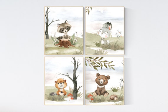 Nursery decor woodland, jungle animals, gender neutral nursery, Woodland Nursery Wall Art, Woodland Print Set, animal prints,