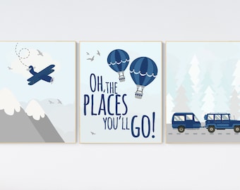 Adventure Awaits Nursery Print: Airplane, World Map, Travel Theme