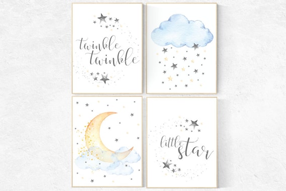 Twinkle twinkle little star, cloud nursery decor, Nursery decor neutral moon and stars nursery moon nursery, gender neutral, gender neutral