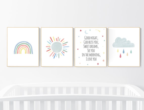 Nursery decor rainbow, neutral Rainbow Wall Art, rainbow Print Set, Cloud Rainbow Sun, Rainbow Wall Art, gender neutral, Watercolor Rainbow