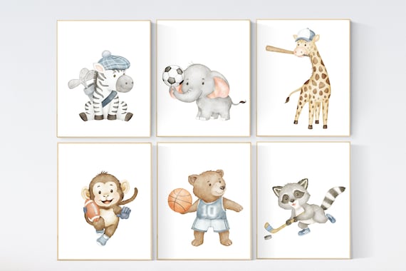 Sports nursery decor, Baby Animals Sport, Baby boy sports nursery, Safari nursery decor, football nursery, baseball nursery, golf nursery