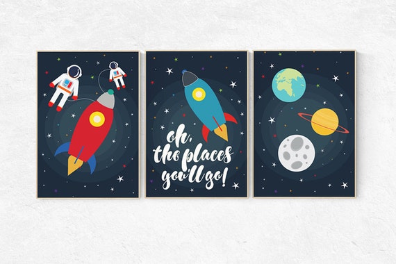 Oh the places you'll go, Space nursery decor, baby boy nursery, outer space nursery, space print, Space themed nursery, nursery prints, boy