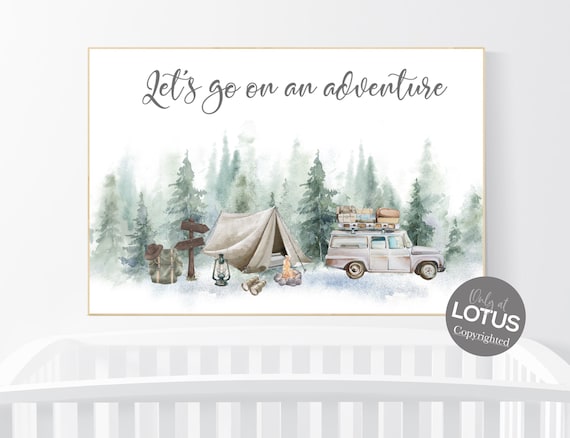 Camping nursery, Woodland nursery, let's go on an adventure, tree nursery, Camping Prints, Adventure Nursery Decor, Travel nursery