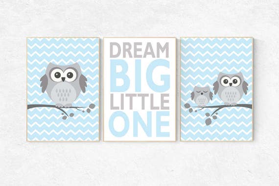 Nursery decor boy owl, owl nursery decor boy, nursery wall art, dream big little one, baby blue nursery decor, nursery ideas boys room