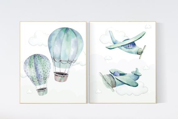 Nursery decor boy adventure, gender neutral, navy teal nursery, adventure nursery, travel theme nursery, hot air balloon nursery, plane