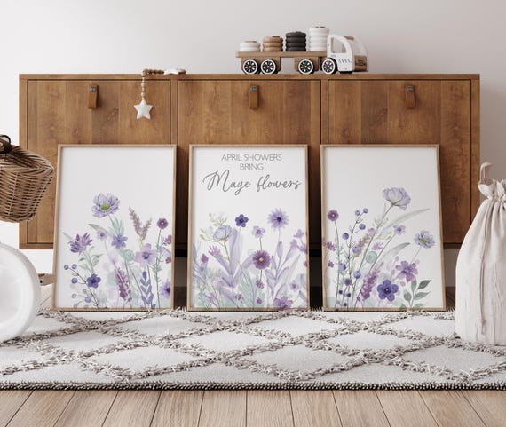 Purple Wildflower Nursery Print: Lavender Lilac Girls Room Decor
