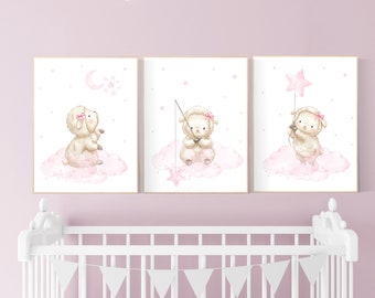Sheep nursery wall art, Nursery decor girl, lamb nursery wall art, sheep print, lambs nursery wall decor, sheep themed baby nursery decor