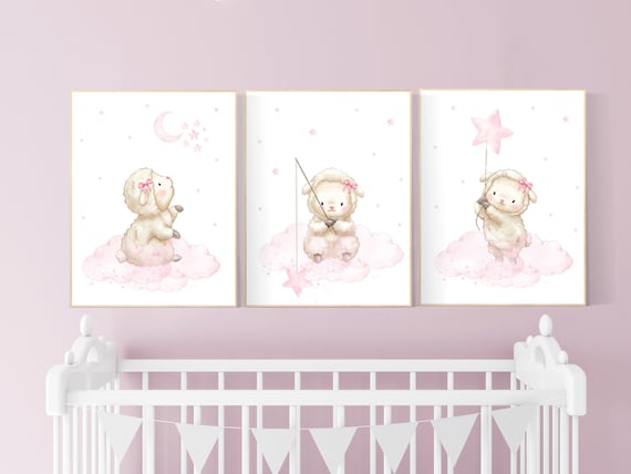 Sheep nursery wall art, Nursery decor girl, lamb nursery wall art, sheep print, lambs nursery wall decor, sheep themed baby nursery decor