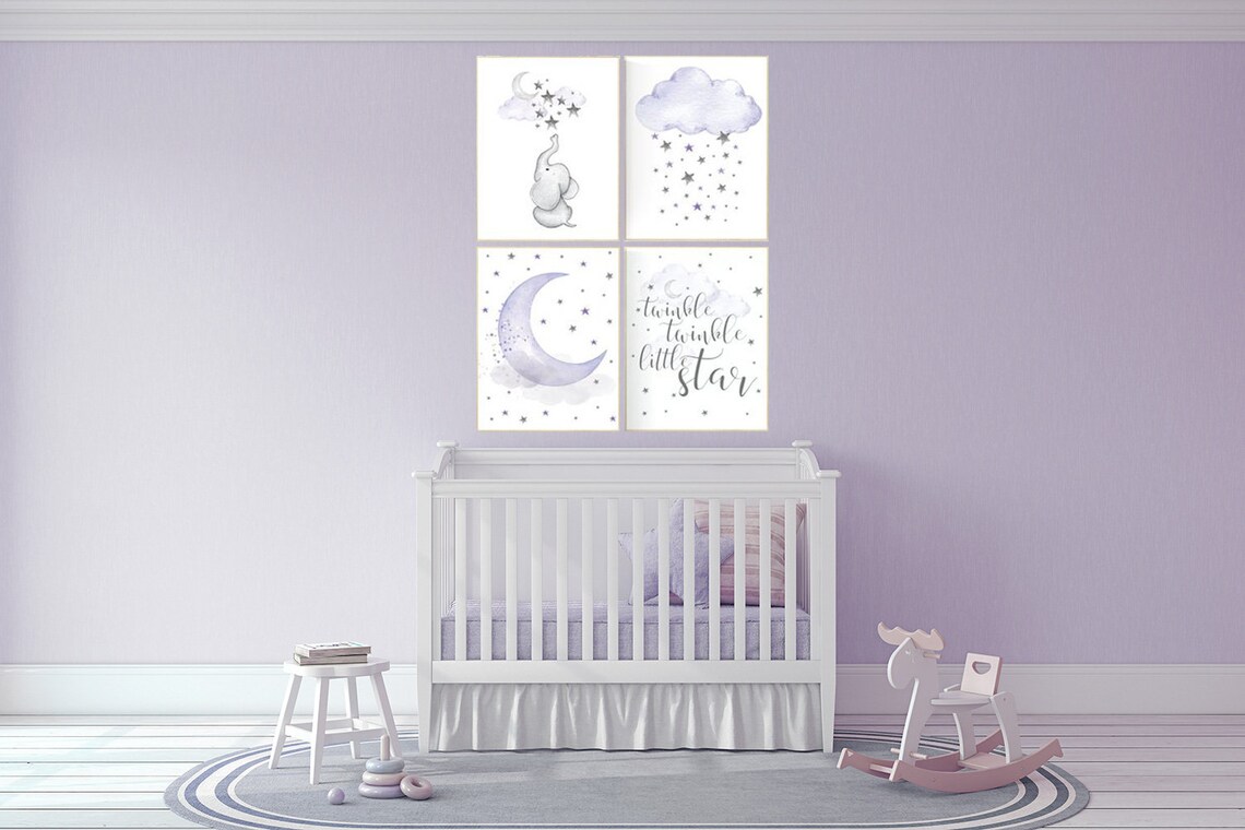 Nursery Decor Girl Purple Elephant Nursery Nursery Decor Etsy