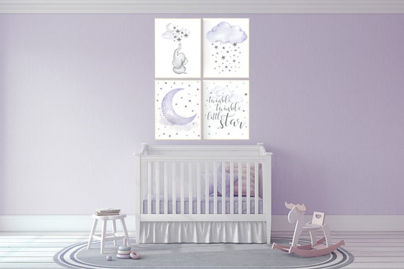 Nursery decor girl purple, elephant nursery, nursery decor girl lavender and gray, lilac nursery, twinkle twinkle little star purple nursery